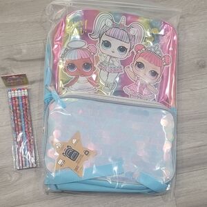 LOL girls back pack and pencils.